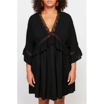 Yeni Fit Plaj Günlük Crinkle Dokuma V Yaka Truvakar Kol Kol Basic Mini Boy Büyük Beden Elbise