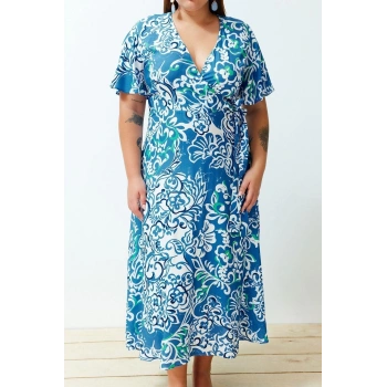 Yeni Rahat Casual Günlük Shally Dokuma Kruvaze Kısa Kol Anvelop Maxi Boy Büyük Beden Elbise