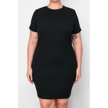 Yeni Fit Casual Günlük Kaşkorse Örme Bisiklet Yaka Kısa Kol Bodycone Mini Boy Büyük Beden Elbise