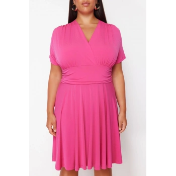 Yeni Fit Casual Günlük Sandy Örme Kruvaze Kısa Kol Kruvaze Mini Boy Büyük Beden Elbise