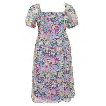 Yeni Büyük Beden Casual Günlük Şifon Dokuma Kare Yaka Kısa Kol A-Line Büyük Boy Büyük Beden Elbise