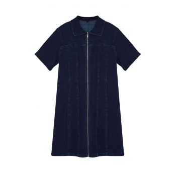 Yeni Fit Casual Günlük Comfort Denim Gömlek Yaka Kısa Kol Bodycone Mini Boy Büyük Beden Elbise