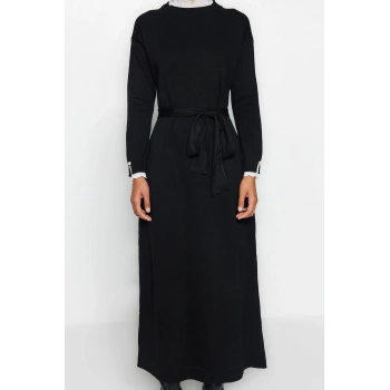 Yeni Regular Casual Günlük Pike Triko Dik Yaka Uzun Kol Shift Maxi Boy Tesettür Elbise