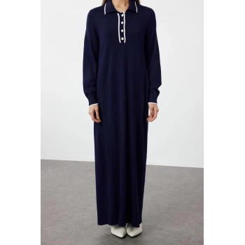 Yeni Rahat Casual Günlük Tek Plaka Triko Bisiklet Yaka Uzun Kol Shift Maxi Boy Tesettür Elbise