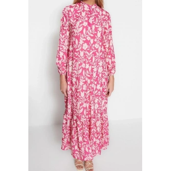 Yeni Regular Casual Günlük Queen Crep Dokuma Dik Yaka Uzun Kol A-Line Maxi Boy Tesettür Elbise