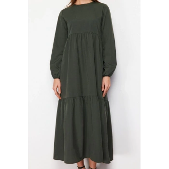 Yeni Oversize Günlük Terrycotton Dokuma Bisiklet Yaka Uzun Kol Skater Uzun Boy Tesettür Elbise