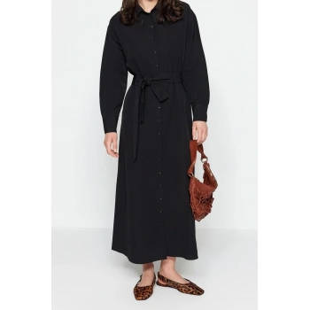 Yeni Regular Casual Günlük Terrycotton Dokuma Bisiklet Yaka Uzun Kol A-Line Maxi Boy Tesettür Elbise