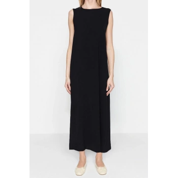 Yeni Regular Casual Günlük Aerobin Dokuma Bisiklet Yaka Kolsuz Kol Shift Maxi Boy Tesettür Elbise