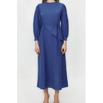 Yeni Regular Casual Günlük Terrycotton Dokuma Bisiklet Yaka Uzun Kol A-Line Maxi Boy Tesettür Elbise