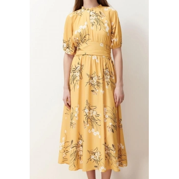 Yeni Regular Günlük Jessica Dokuma Bisiklet Yaka Truvakar Kol Kol A-Line Maxi Boy Tesettür Elbise