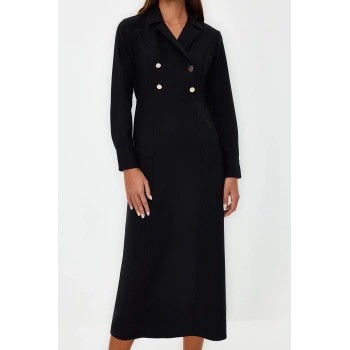 Yeni Regular Günlük Finike Dokuma Ceket Yaka Truvakar Kol Kol Kruvaze Maxi Boy Tesettür Elbise