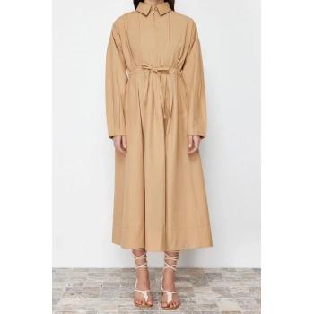 Yeni Regular Casual Günlük Poplin Dokuma Ceket Yaka Uzun Kol A-Line Maxi Boy Tesettür Elbise