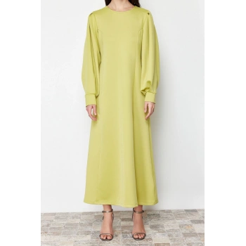 Yeni Regular Gündüz Gece Dalgıç Scuba Örme Bisiklet Yaka Uzun Kol Skater Maxi Boy Tesettür Elbise