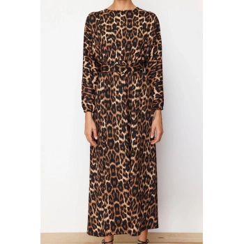 Yeni Regular Casual Günlük Crinkle Dokuma Bisiklet Yaka Uzun Kol Skater Maxi Boy Tesettür Elbise