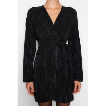 Yeni Rahat Mezuniyet Balo Pilise Örme Kruvaze Uzun Kol Skater Mini Boy Elbise