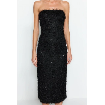 Yeni Regular Mezuniyet Balo Payet Dokuma Straplez Kolsuz Kol Shift Midi Boy Elbise