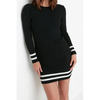 Yeni Slim Casual Günlük Tek Plaka Triko Bisiklet Yaka Uzun Kol Bodycone Mini Boy Elbise