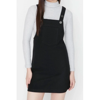 Yeni Regular Casual Günlük Flanel Dokuma Kare Yaka Askılı Kol Jile Mini Boy Elbise