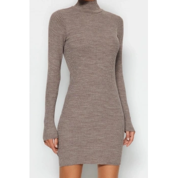 Yeni Slim Casual Günlük Tek Plaka Triko Dik Yaka Uzun Kol Bodycone Mini Boy Elbise