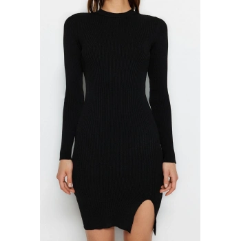 Yeni Slim Gündüz Gece Tek Plaka Triko Bisiklet Yaka Uzun Kol Bodycone Mini Boy Elbise