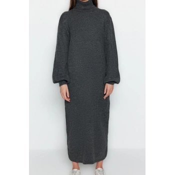 Yeni Regular Casual Günlük Tek Plaka Triko Balıkçı Yaka Uzun Kol Shift Midi Boy Elbise