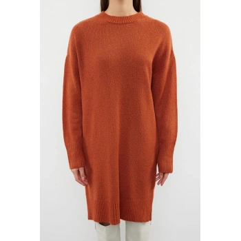 Yeni Oversize Casual Günlük Çift Plaka Triko Bisiklet Yaka Uzun Kol Shift Mini Boy Elbise