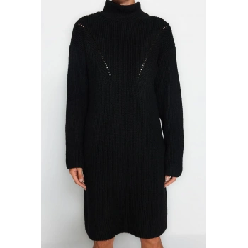 Yeni Regular Casual Günlük Bürümcük Triko Dik Yaka Uzun Kol Kazak Elbise Mini Boy Elbise