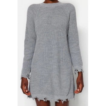 Yeni Oversize Casual Günlük Çift Plaka Triko Bisiklet Yaka Uzun Kol A-Line Mini Boy Elbise