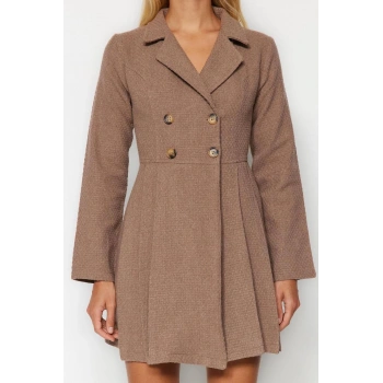 Yeni Regular Business Tüvit Dokuma Ceket Yaka Uzun Kol Ceket Elbise Mini Boy Elbise