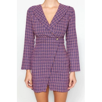 Yeni Regular Business Tüvit Dokuma Ceket Yaka Uzun Kol Ceket Elbise Mini Boy Elbise