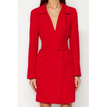 Yeni Regular Business Finike Dokuma Ceket Yaka Uzun Kol Ceket Elbise Mini Boy Elbise