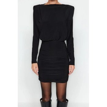 Yeni Slim Gündüz Gece Kalın Sandy Örme Kayık Yaka Uzun Kol Bodycone Mini Boy Elbise