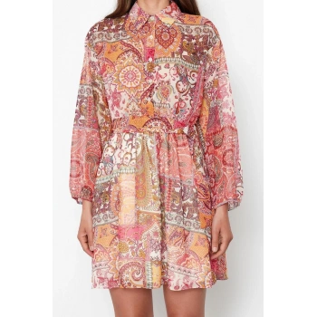 Yeni Regular Casual Günlük Şifon Dokuma V Yaka Uzun Kol Skater Mini Boy Elbise