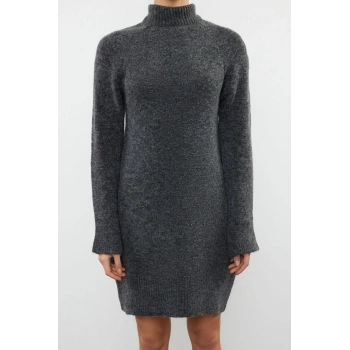 Yeni Regular Casual Günlük Tek Plaka Triko Dik Yaka Uzun Kol Shift Mini Boy Elbise