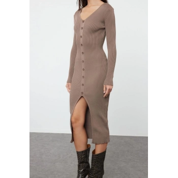 Yeni Regular Gündüz Gece Tek Plaka Triko V Yaka Uzun Kol Bodycone Maxi Boy Elbise