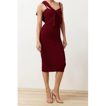 Yeni Slim Casual Günlük Fitilli Triko V Yaka Uzun Kol Bodycone Midi Boy Elbise