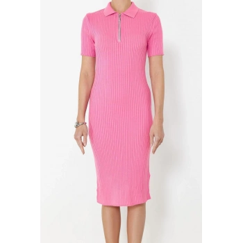 Yeni Regular Casual Günlük Tek Plaka Triko Polo Yaka Kısa Kol Shift Midi Boy Elbise