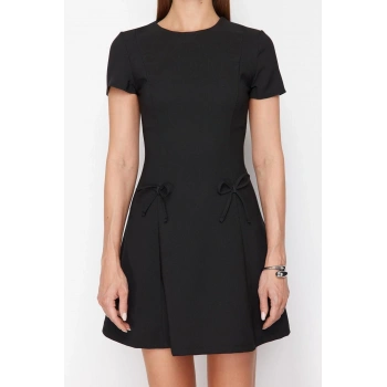 Yeni Regular Gündüz Gece Finike Dokuma Bisiklet Yaka Kısa Kol A-Line Mini Boy Elbise