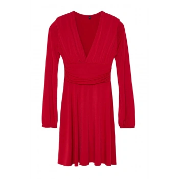 Yeni Regular Şık Abiye Gece Sandy Örme V Yaka Uzun Kol Skater Midi Boy Elbise