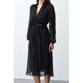 Yeni Regular Gündüz Gece Şifon Dokuma Kruvaze Uzun Kol Skater Maxi Boy Elbise