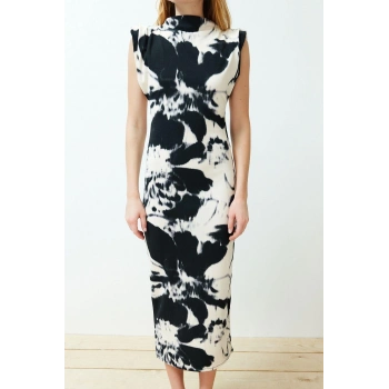 Yeni Slim Casual Günlük Scuba Krep Örme Dik Yaka Kolsuz Kol Bodycone Maxi Boy Elbise