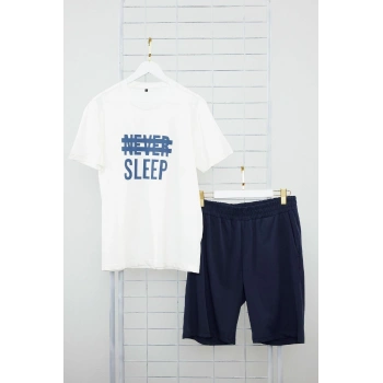 Erkek %100 Pamuk Kayık Yaka Kısa Kol Regular Fit Örme Yazlık Şortlu Pijama Takımı