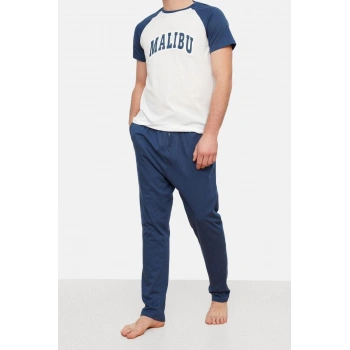 Erkek %100 Pamuk Bisiklet Yaka Kısa Kol Örme Pijama Takımı