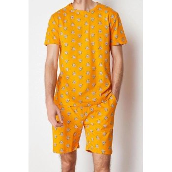 Erkek %100 Pamuk Bisiklet Yaka Kısa Kol Regular Fit Koala Baskılı Örme Şortlu Pijama Takımı
