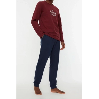 Erkek Polyester Bisiklet Yaka Uzun Kol Regular Fit Baskılı Pijama Takımı