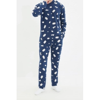 Erkek %100 Pamuk Kapüşonlu Uzun Kol Regular Fit Baskılı Üst Kapüşonlu Pijama Takımı