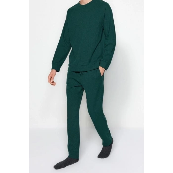 Erkek Polyester V Yaka Uzun Kol Regular Fit Waffle Örme Pijama Takımı
