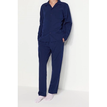 Erkek Pamuk Polyester Gömlek Yaka Uzun Kol Regular Fit Ekose Dokuma Pijama Takımı