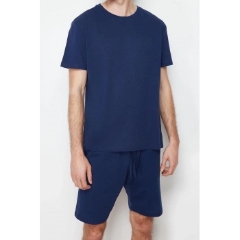 Erkek Pamuk Polyester Bisiklet Yaka Kısa Kol Regular Fit Şortlu Pijama Takımı