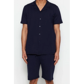 Erkek %100 Pamuk Gömlek Yaka Kısa Kol Unisex Regular Fit Apaş Yaka Şortlu Pijama Takımı